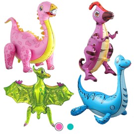 4Pack Giant 3D Dinosaur Balloons for Birthday Party Decorations,Cute Self Standing 3D Dino Aluminium Foil Balloons,Inflatable Animal Balloons for Kids Birthday Party Supplies