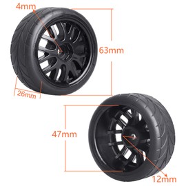 GoHobby RC On Road Touring Tires and Wheels Pre-Glued for 1/18 Traxxas Latrax Teton 1/10 4-Tec 2.0 3.0 Tamiya TT02 TT01, Set of 4