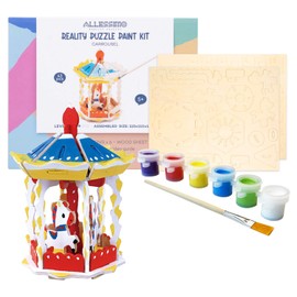 Allessimo 3D Paint Creat Puzzle (Carousel - 43pcs) Model Paint Kit with Brush Toys for Kids Puzzle Build 3D Puzzles Educational Crafts Building DIY