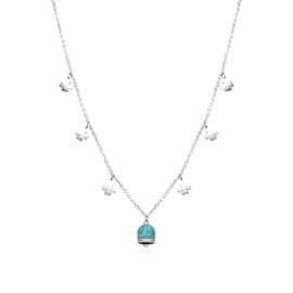 Dada Gioielli - Clover leaf necklace with turquoise bell pendant for happiness and satisfaction, necklace for women and girls, stainless steel hypoallergenic chain, silver colour, length 50 cm can be