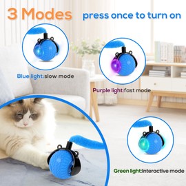 Smart Interactive Cat Toys for Indoor,Automatic Rolling Pet Ball,Teasing Hunting Toy for Kitten,3 Stimulating Modes,USB Recharge and Mouse Tail Toy 2 Tails Bule