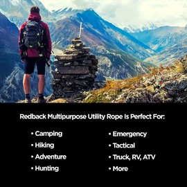 Redback Rope Bucket - 200 Feet 2200lb Strength - All-Purpose Super Strong Rope Replacement, Flat Woven Strap Utility Rope for Hiking, Camping, Hunting, Emergency, Tactical, Truck, RV, ATV