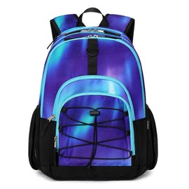 ZORFIN Backpack for School, Travel: Bookbag for Girls Boys - Kids Backpack with Multi Compartments - Night Aurora Blue