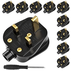 UK Plugs with 13 AMP Fused, 3 pin Mains Plug with Cord Grip Rewireable Heavy Duty Electrical Plug, Rubber Composite Plug, 10 Pack (Black)