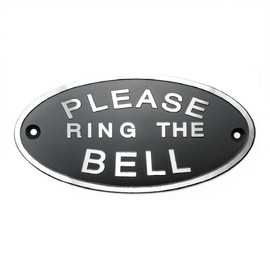 Please Ring the Bell Aluminium Doorbell Sign with Screws Black and Silver 5.5x2.7 inch