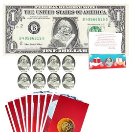 Santa Dollar Seals, 8 Pack, Currency Holders and North Pole Envelopes, 1.0 USD Version