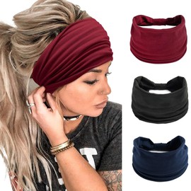 K-Elewon 3 Pack Women Wide Elastic Head Wrap Headband Sports yoga Hair Band (3 Pack(A28))