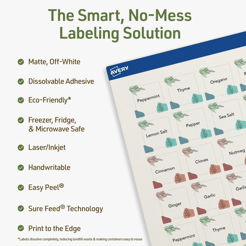 Avery Dissolvable Square Labels, Sure Feed Technology, 1" x 1",