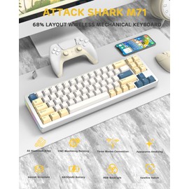 ATTACK SHARK M71 75%TKL Wireless Mechanical Keyboard,Full Aluminum CNC,BT5.0/2.4G/USB-C,Hot-swap,RGB LED,NKRO Gaming Keyboard,4600mAh,Pre-lubed Linear Switch,Custom Gasket Mount for PC Mac/Win(Khaki)