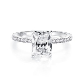 Oivley 3CT Radiant Cut Engagement Rings, Emerald Cut Engagement Ring 925 Sterling Silver Women's Engagement Promise Rings with 18K White Gold Plated Cubic Zirconia Engagement Ring-60