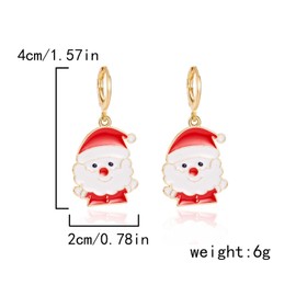 IMINI Cute Santa Claus Christmas Dangle Hoop Earrings for Women Girls Enamel Cartoon Drop Small Huggie Hoops Earring 14K Gold Plated Cartilage Wrap Cuffs Trendy Xmas Festive Holiday Jewelry Gifts