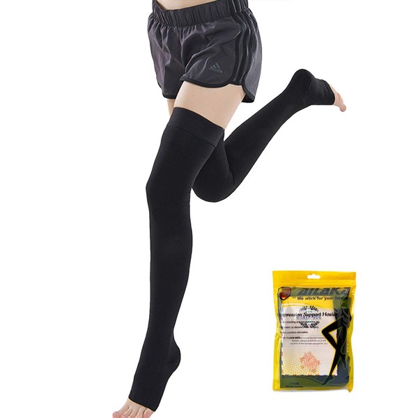 Ailaka 20-30 mmHg Compression Stockings for Women& Men, Thigh High Footless Varicose Veins Leg Sleeves