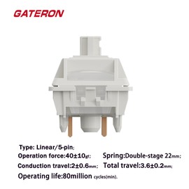 Zjmehty GATERON Smoothie White Switches for MX Mechanical Keyboard, 5-Pin/40gf/Linear/Dual-Stage Spring/Pre-lubed/RGB LED Switches(Smoothie White,72Pcs)