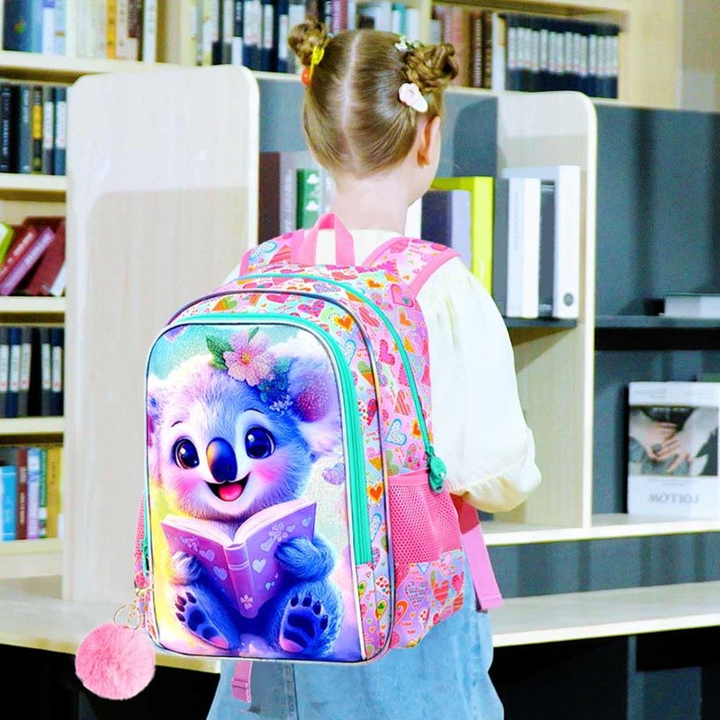 gxtvo 3PCS Koala Backpack for Girls, 16" Kids Bookbag with