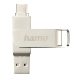 Hama USB Stick, 256 GB, USB C 3.2 Gen1/3.0, USB A (Memory Stick, USB Stick 3.0, USB 3.2 Gen1, USB C Stick, Data Storage, USB A, Ultra Fast, 100 MB/s, Rotation Mechanism, Universal, Metal) Silver
