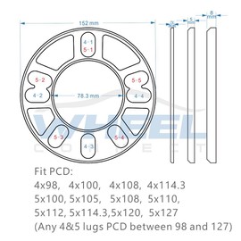 WHEEL CONNECT Universal Wheel Spacer,3mm Thickness(1/8inch),Fit Bolt Pattern 4x98, 4x100, 4x108, 4x114.3, 5x100, 5x105,5x108, 5x110, 5x112, 5x114.3,5x120,5x127, Cast Aluminum, Pack of 2.
