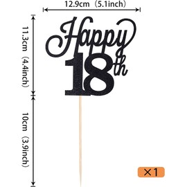 1 decorazione per torta Happy 18th con numero 18 compleanno, decorazione per torte Eighteen per cheers fino a 18 anni, compleanno, matrimonio, anniversario, festa, colore nero