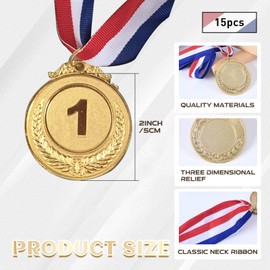 Voittozege 15 Pcs Winner Gold Silver Bronze Medals, Olympic Style Medal Award, Metal Medals Bulk with Ribbon for Sports, Events, Competitions, Party, 2 Inches