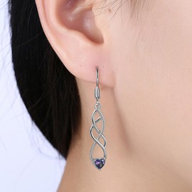 MASOP Earrings Silver 925 Hanging Infinity Sign AAA Cubic Zirconia White/Red/Blue/Green/Pink/Purple Heart Drop Earrings Long Infinity Earrings Jewellery for Women, Silver, cubic zirconia