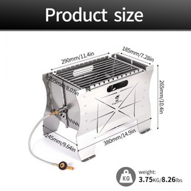 Biggerfire Camping Grill Folding Charcoal Grill,2 in 1 Portable Duel Fuel Charcoal or Gas Grill or Fire Pit,Stainless Steel Camping Barbecue Grill for Outdoor Barbecuing Picnicking with Storage Bag