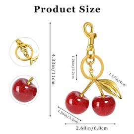 LIOUCBD Cherry Bag Charm, Gold Purse Charms Key Ring and Clip, Cherry Keychain, Cute Bag Charms for Handbags, Aesthetic Bag Accessories for Women Girls Birthday Christmas Gifts