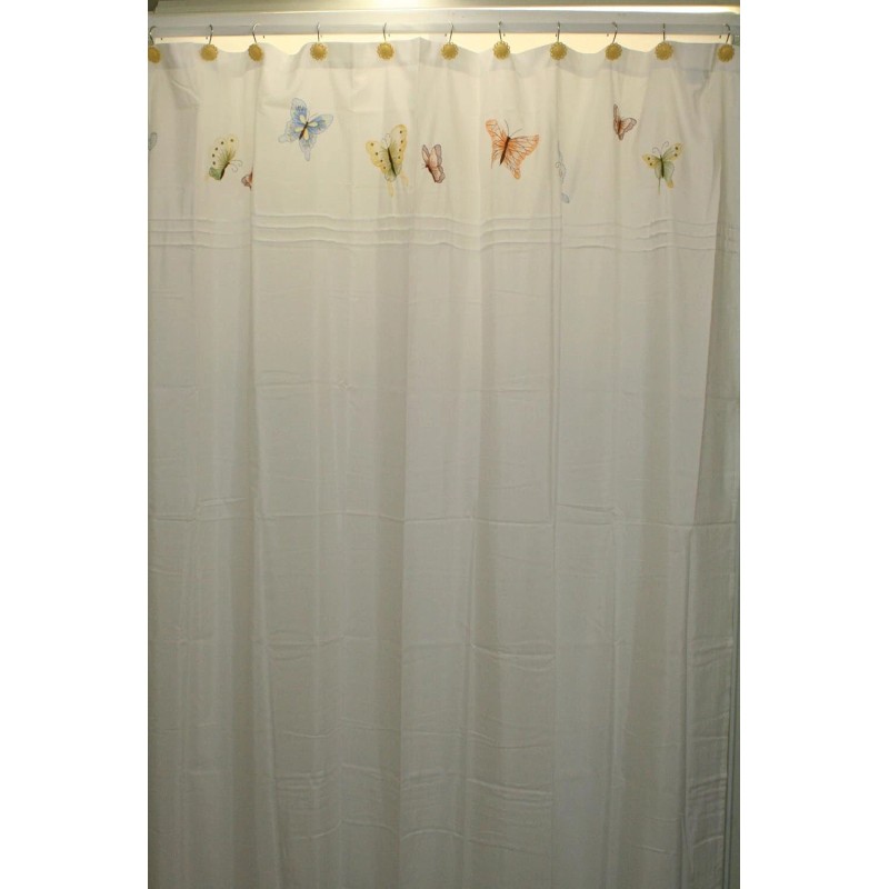 Ricardo Butterfly Embroidered Fabric Shower Curtain Mariposa 70Wx72L