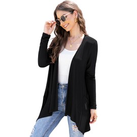 Veryoung Long Sleeve Black Cardigan for Women Plus Size Fashion Casual Open Front Drape Lightweight Summer Cardigan with Pockets Duster Cover Up,3XL