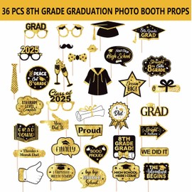8TH Grade Graduation Photo Booth Props, 8TH Grade Graduation Photo Prop for Party Photobooth, 8TH Grade Graduation Decorations 2025, Eighth Grade Graduation Party Supplies, 36 Pieces