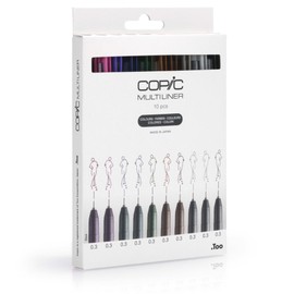 COPIC Multiliner Set "Colors", 10 Fineliner Pens in Various Colours, Line Width 0.3 mm, Drawing Pens with a Fine Tip and Water-Resistant Pigment Ink