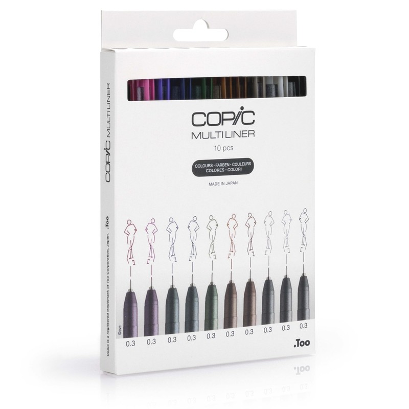 COPIC Multiliner Set "Colors", 10 Fineliner Pens in Various Colours,
