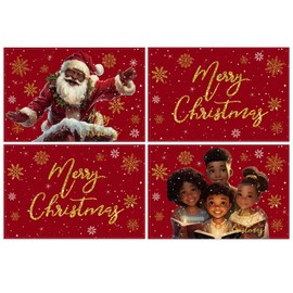 African American Christmas Placemats Set of 4 Black Santa Claus Table Mats Black African American Christmas Decor Merry New Year Xmas Decor Christmas Decorations for Home Party