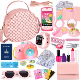 Toddler Play Purse Toy for Little Girls, 40PCS Kids Purse with Pretend Princess Toys Includes Handbag, Camera with Projector, Phone, Wallet, Kids Birthday Gift Toddler Girl Toys for 3 4 5 6+