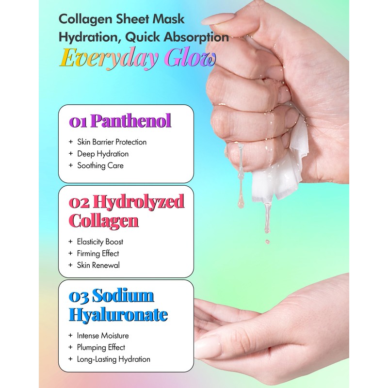 DERMAL 12 Combo Pack Collagen Essence Korean Face Mask, Hydrating