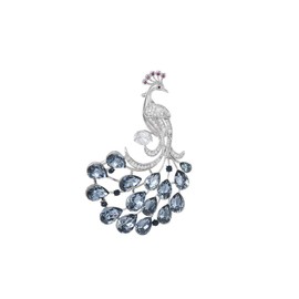 UNVAK Blue Rhinestone Peacock Brooch Pin for Women Silver Peacock Brooches Lapel Pin Dress Jewelry Accessory