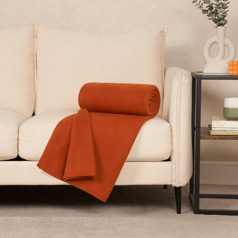 Dreamscene Fleece Throw Blankets Burnt Orange, Soft Thick Fleece Blankets