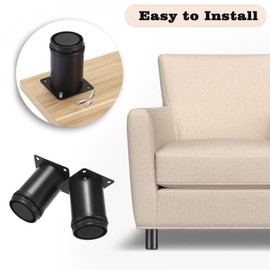 OwnMy 8PCS 3 Inch Stainless Steel Furniture Legs Feets Adjustable Metal Cabinet Desk Legs, Black Round Metal Furniture Risers Coffee Table Replacement Legs Heavy Duty Sofa Legs TV Stand Dresser Legs