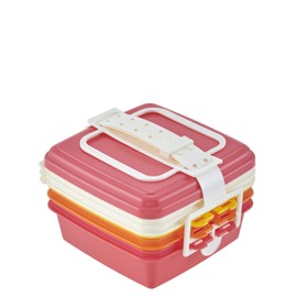 T-WORLD 4073 Stackable Picnic Case, Square Shape, 3 Tiers, Pink, S, Colors