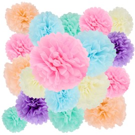 BestoFun Pack of 16 Colourful Tissue Paper Pompoms Beige Pink Pompoms Decoration Green Purple Light Blue Decoration for Wedding Decoration Table Decoration Birthday Decoration Boho Decoration Garden