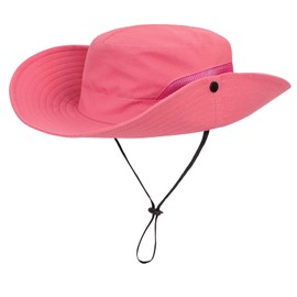 Kids Sun Hat with Ponytail Hole UV Protection Wide Brim Summer Beach Bucket Cap Fishing Hat for Girls Pure Watermelon Red