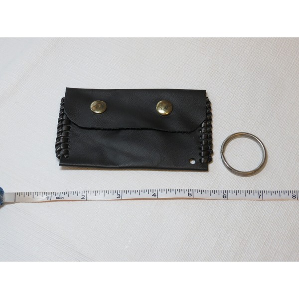 Handmade leather coin / card key holder black w/ black