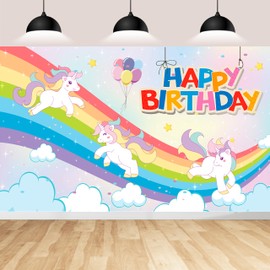 Unicorn Birthday Decorations | 5.9x3.6ft Girls Happy Birthday Decorations Backdrop Banner | Kids Rainbow Unicorn Party Decorations for Girls Birthday Party Supplies