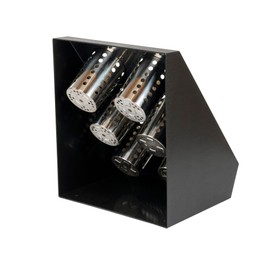 Restaurantware-Met Lux 13.78 x 11.42 x 15.94 Inch Flatware Organizer, 1 Standing Cutlery Holder - Includes 6 Stainless Steel Cylinders, Perforated Design, Black Plastic Utensil Holder, For Breakroom