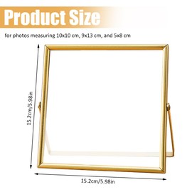 TESSTSY Glasbilderrahmen 15x15 cm, glas Bilderrahmen Gold, Glasrahmen für Gepresste Blumen, Metall Fotorahmen mit Glas, Bilderrahmen Beidseitig Durchsichtig, für Foto 10x10 cm, 9x13 cm, 5x8 cm