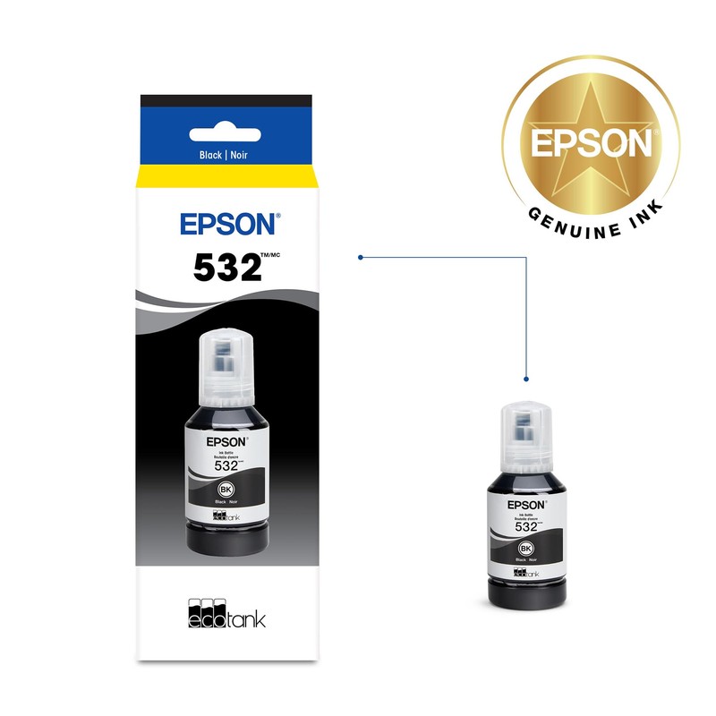 EPSON 532 EcoTank Ink Ultra-high Capacity Bottle Black (T532120-S) Works