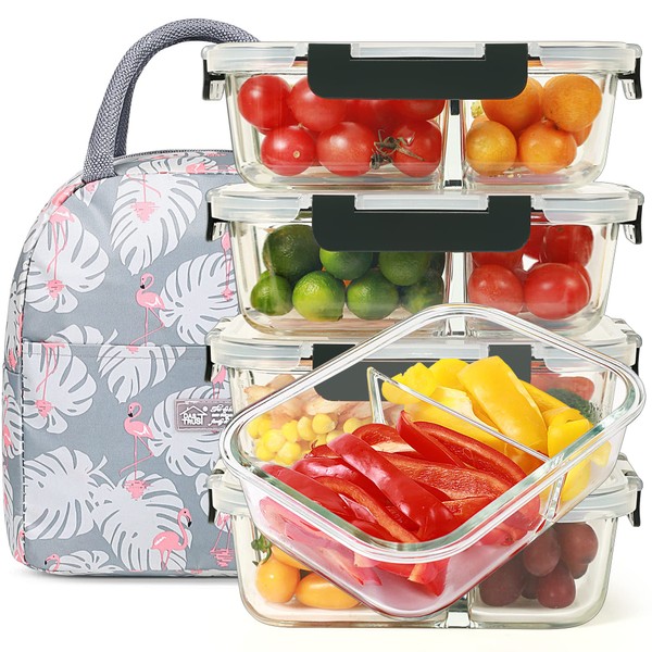 DAS TRUST 5 Pack 36oz Food Storage Containers 2 Compartment