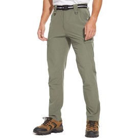 Men's Outdoor Recreation Hiking Pants - Quick Dry,Waterproof,Lightweight Fit Cargo Work & Fishing Pants with 6 Pockets and Belt-Sage
