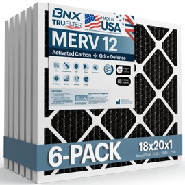 BNX TruFilter 18x20x1 MERV 12 Odor Defense (6-Pack) AC Furnace Air Filter with Activated Carbon - MADE IN USA - Pleated Air Conditioner HVAC AC Furnace Filters - Removes Odor, Mold, Bacteria, Smoke