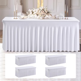 4 Pack White Fitted Spandex Table Cloth Rectangle 6ft, Wrinkle Free High-Stretch Skirted Tablecloths for 6 Foot Rectangle Tables, Decor Parties Weddings Birthday Banquet Spandex Table Cloths Cover