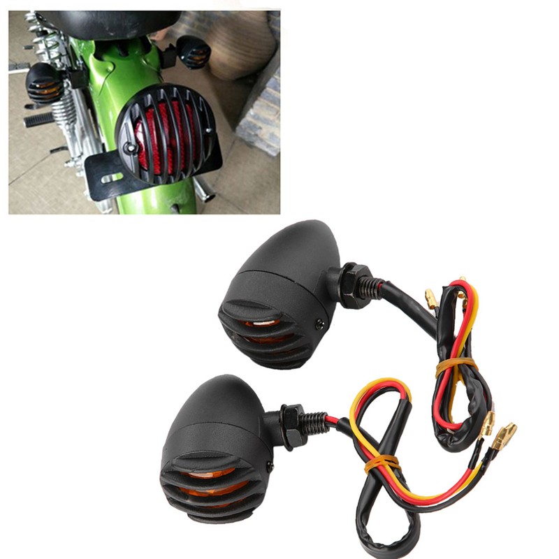 2Pcs Motorcycle Retro Rear Turn Signal Lights Indicator Full Metal
