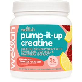 Wellah Wellah Pump-It-Up Creatine (100 Servings, Strawberry Lemonade) - Creatine Monohydrate with Dandelion, Uva Ursi, & Cranberry Extract